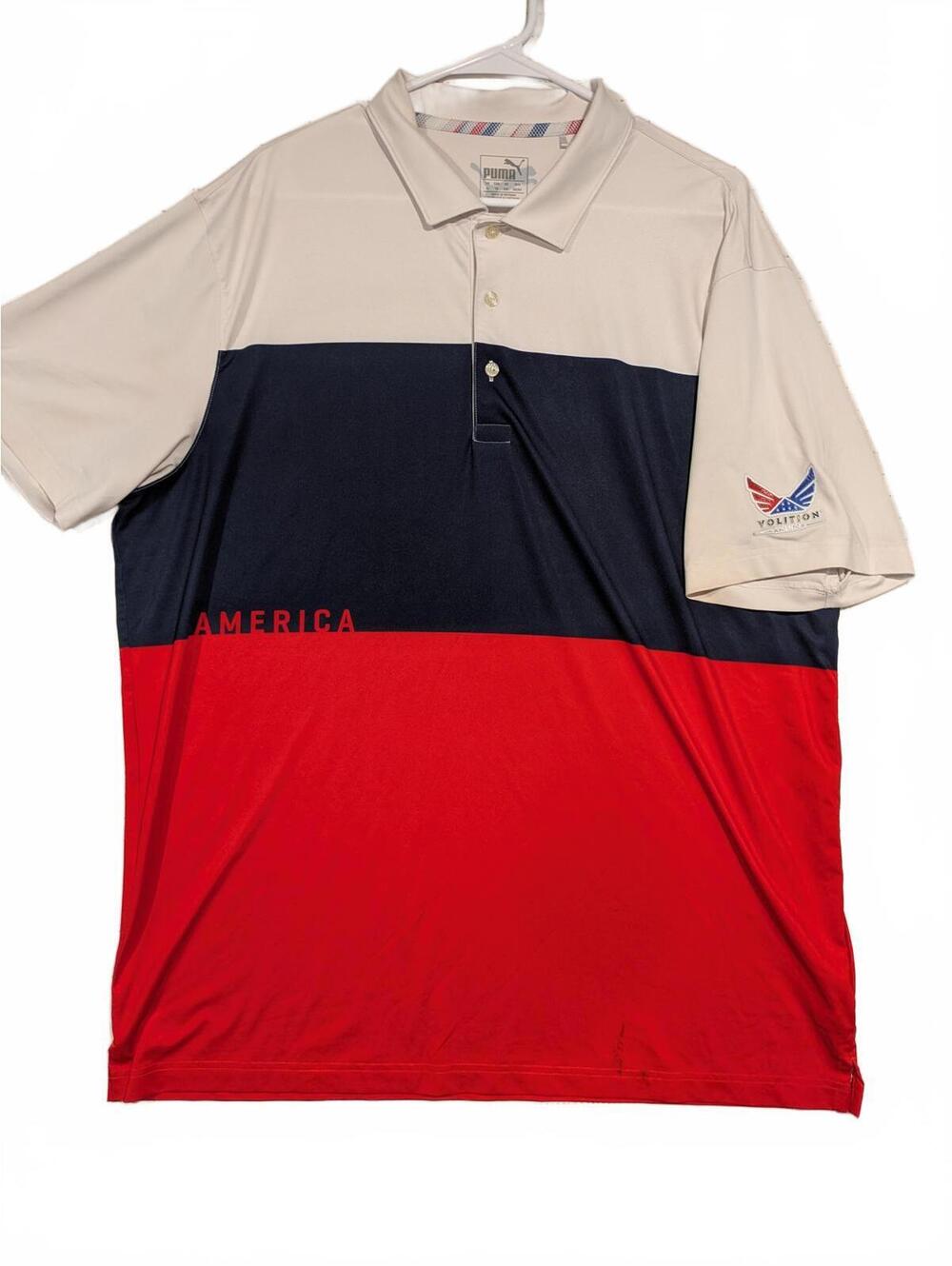 Puma America Colorblock Polo Shirt Short Sleeve Golf Casual Mens XL